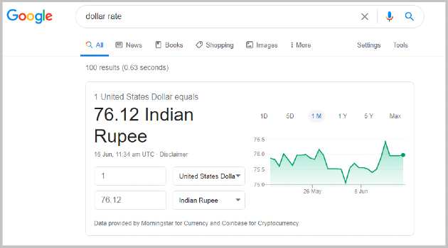 Currency Rate in Zero-click Searches