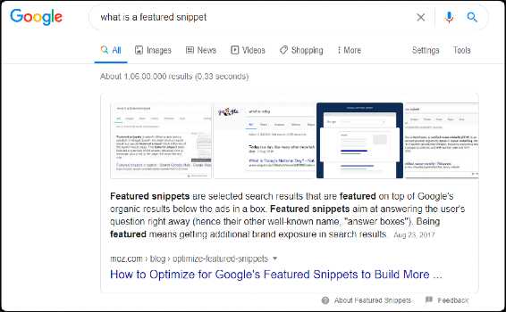 A featured snippet result of Google search