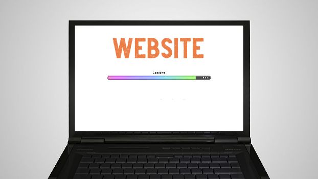 Laptop Monitor display the word website with a loading color bar